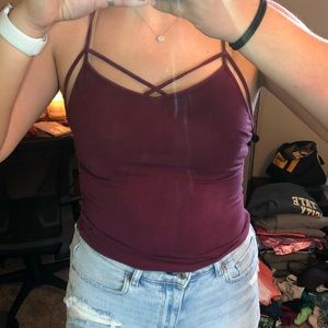 American Eagle Maroon Cropped Cami Tank Top